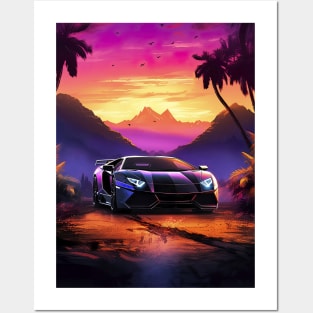 Synthwave aesthetic sport car with palms [synthwave/vaporwave/cyberpunk] Posters and Art